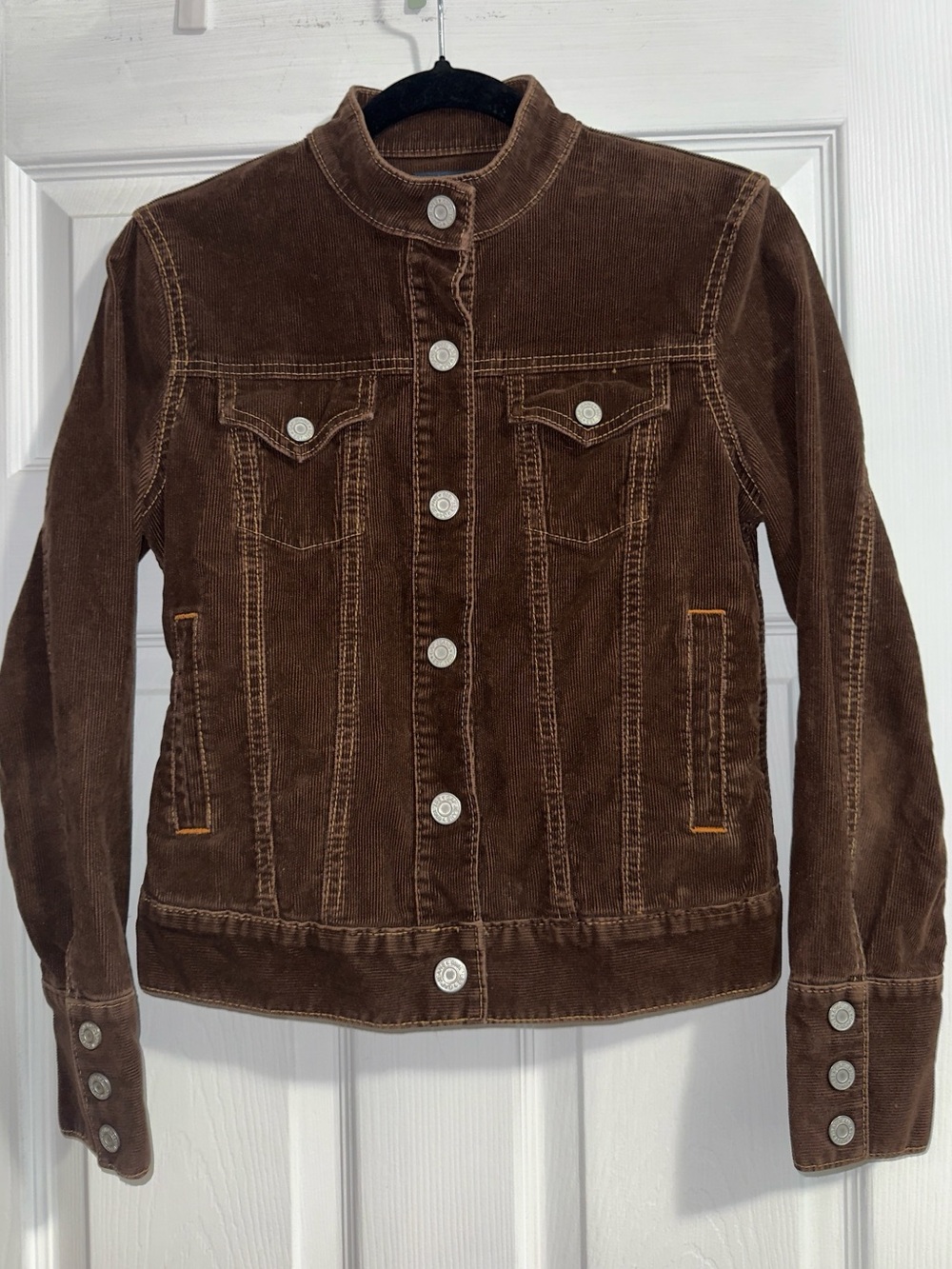 GAP Brown Stretch Button-Front Jacket Collared Pockets XS Cotton Y2K Corduroy